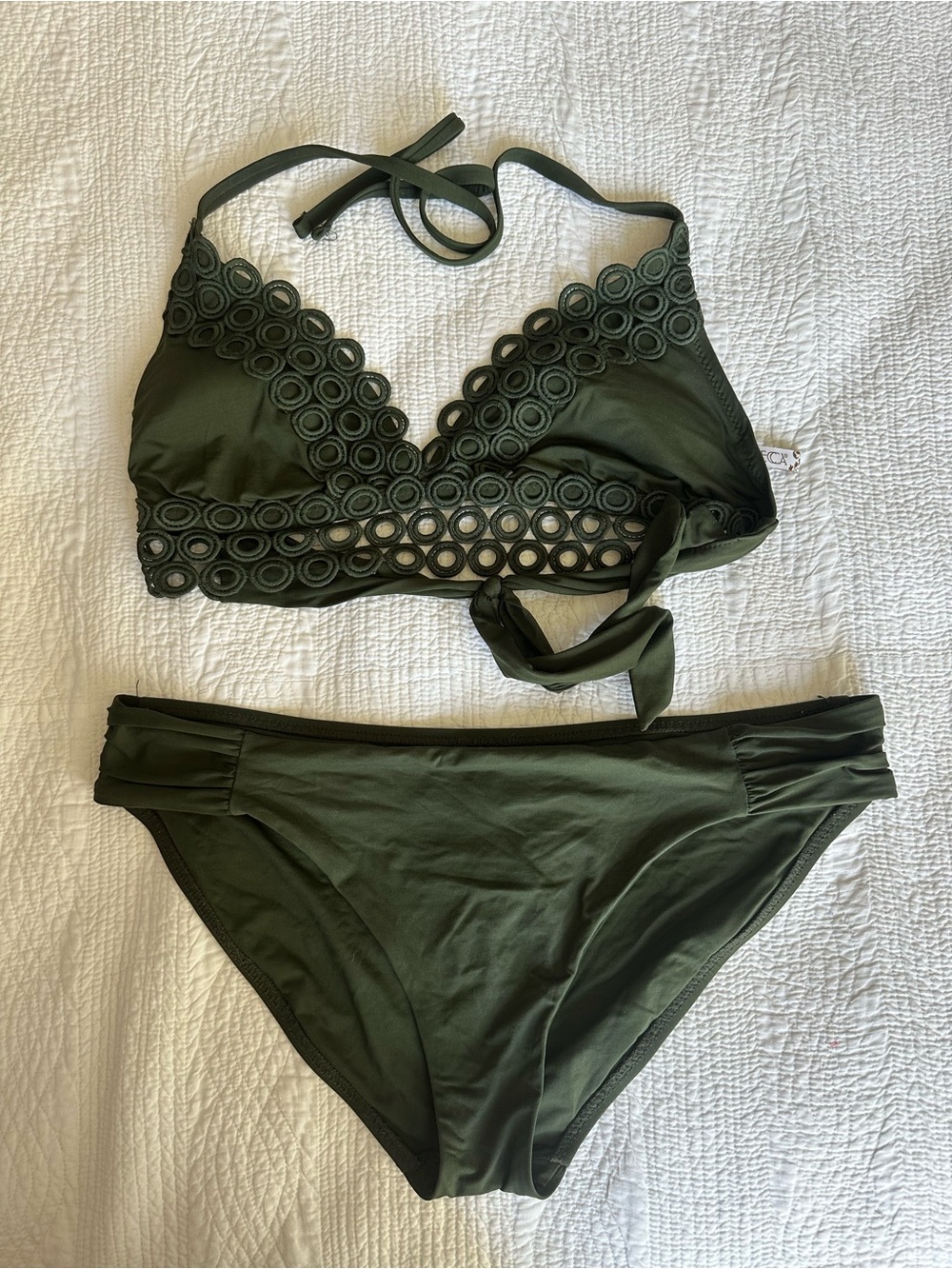 Becca Olive Green Lace-Detail Bikini Set
